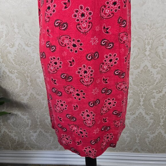 Coldwater Creek Size Small Red Bandana Print Shirt Dress Sleeveless Linen Blend - Picture 11 of 15